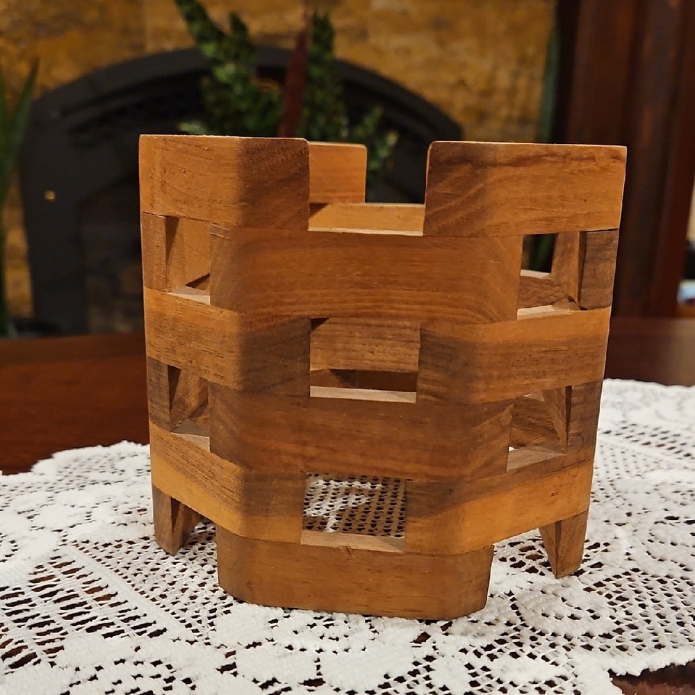 VTG MCM Geometric Octagonal Wooden Candle Luminary/Plant Stand/Orchid Basket